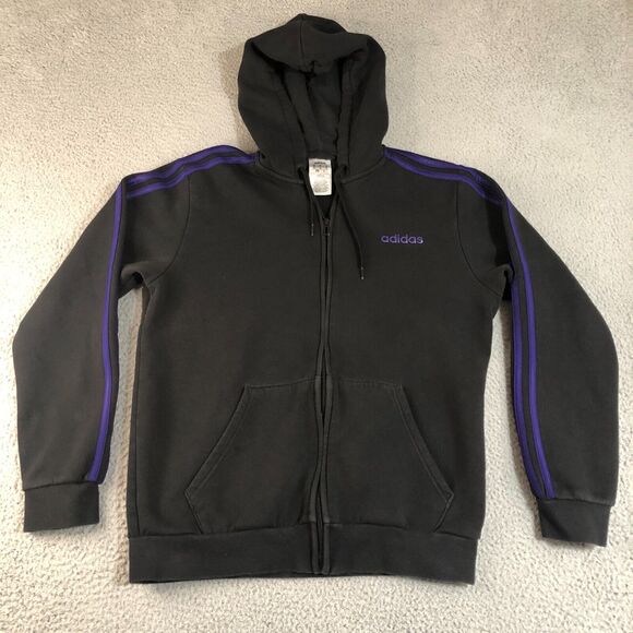 Adidas Hoodie Mens Medium Black Logo Fullzip Pullover Sportswear Sweatshirt - Picture 1 of 9